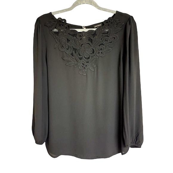 Ann Taylor Tops - Ann Taylor Lace Neckline Black Blouse Womens sz S Career Casual Evening Timeless
